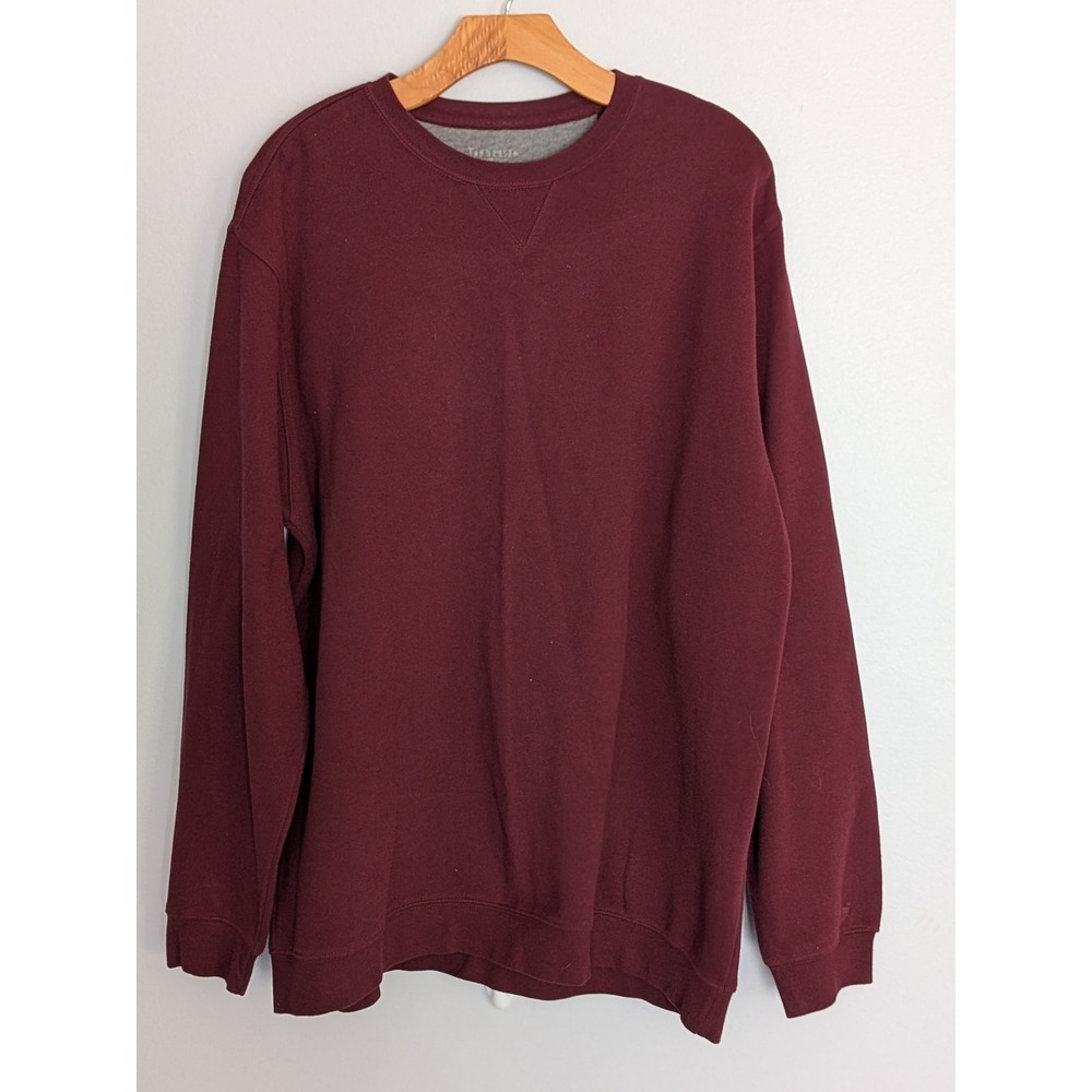 Van Heusen Mens Crewneck Sweatshirt Burgundy Maroon V-Stitch Pullover Large